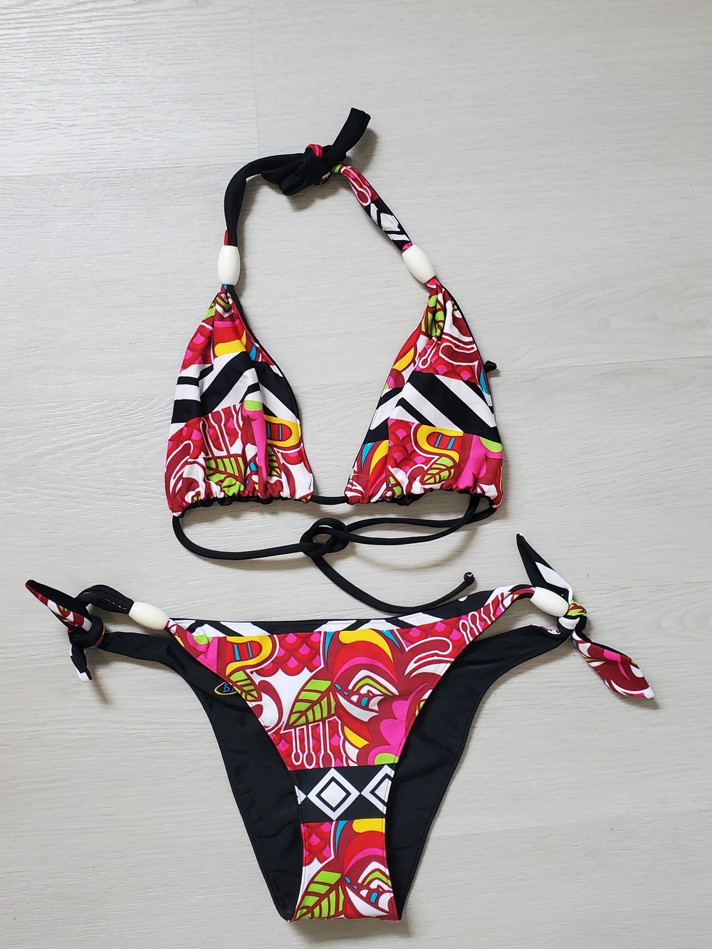 Vibrant Multicolor Triangle Bikini Top & Tie-Side Bottoms